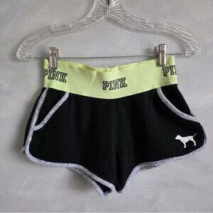 Victoria's Secret PINK Varsity Mini Shorts black Neon waistband Sz XS
